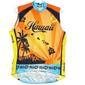 Canari Hawaii Cycling Jersey Mens XL Yellow Orange Summer Sleeveless Pockets
